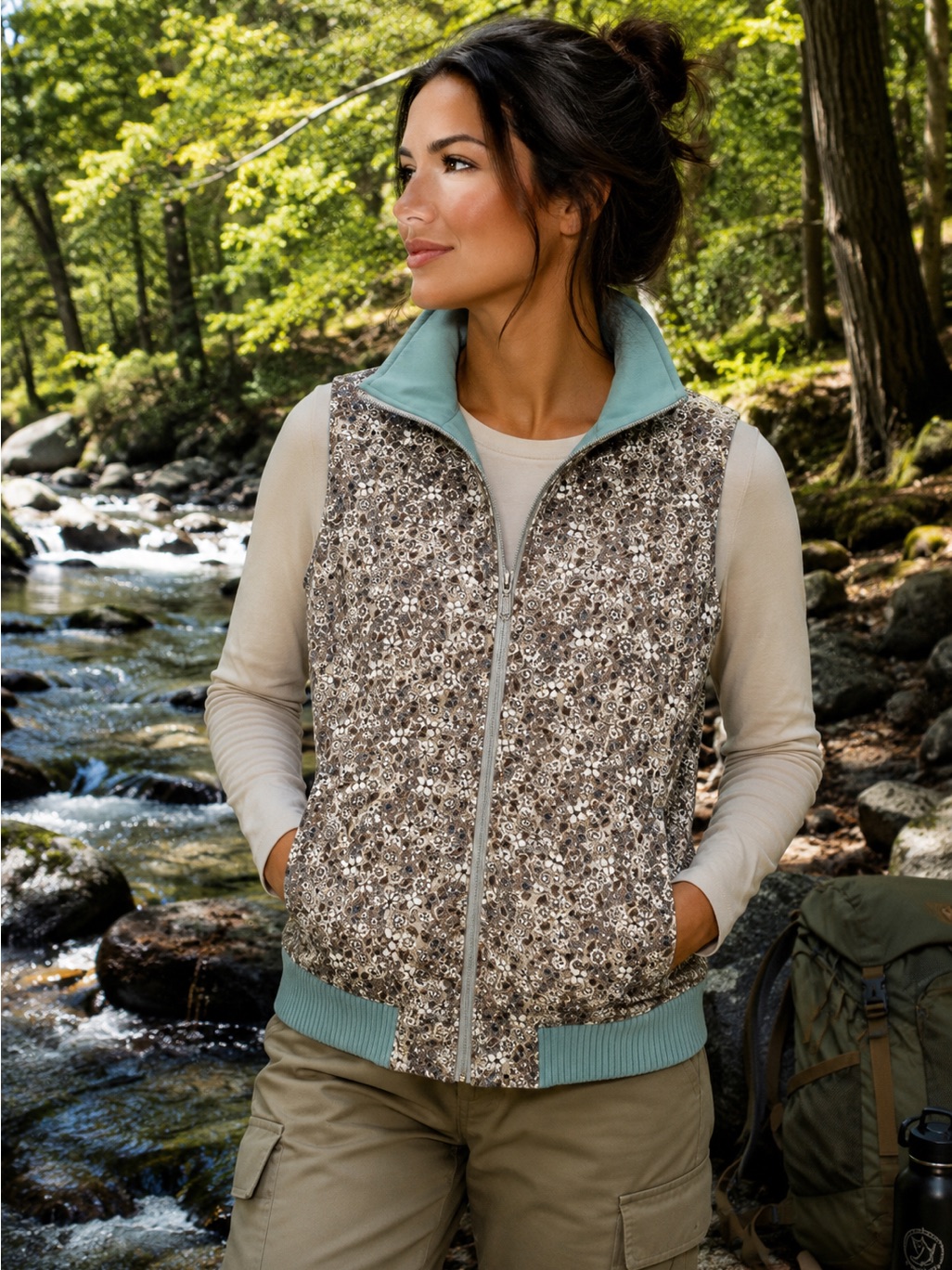 Pendleton Reversible Vest Xl Sea Green Floral Zip Lightweight Outdoor